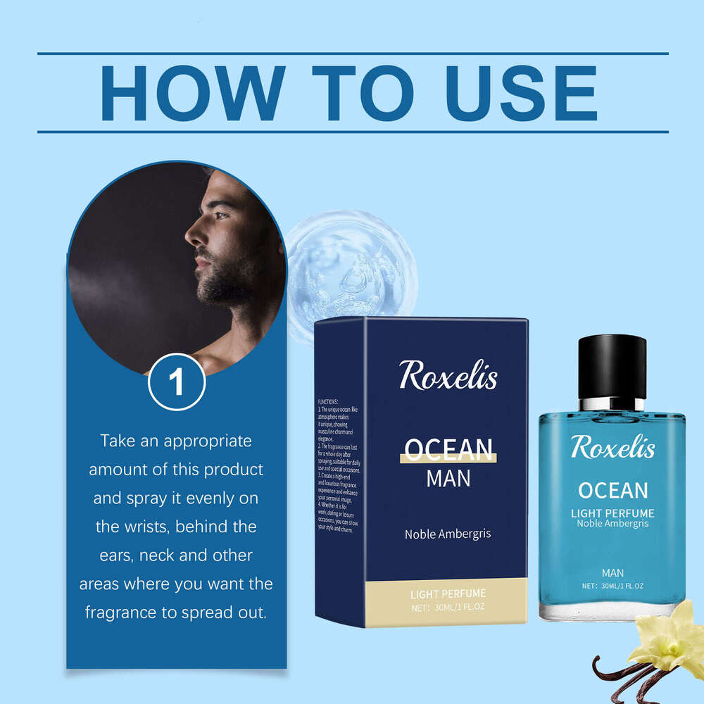 Roxelis Ambergris Men's Charming Atmosphere Portable Perfume Long-lasting Light Fragrance Ocean Blue Scent S260131