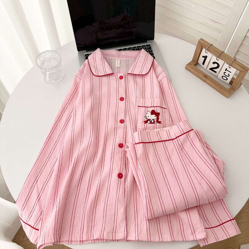 Cloud Cotton Pajamas Women, Spring And Autumn New Cute Striped Cartoon Long Sleeve Princess Style Homewear Set, Suitable For Outerwear