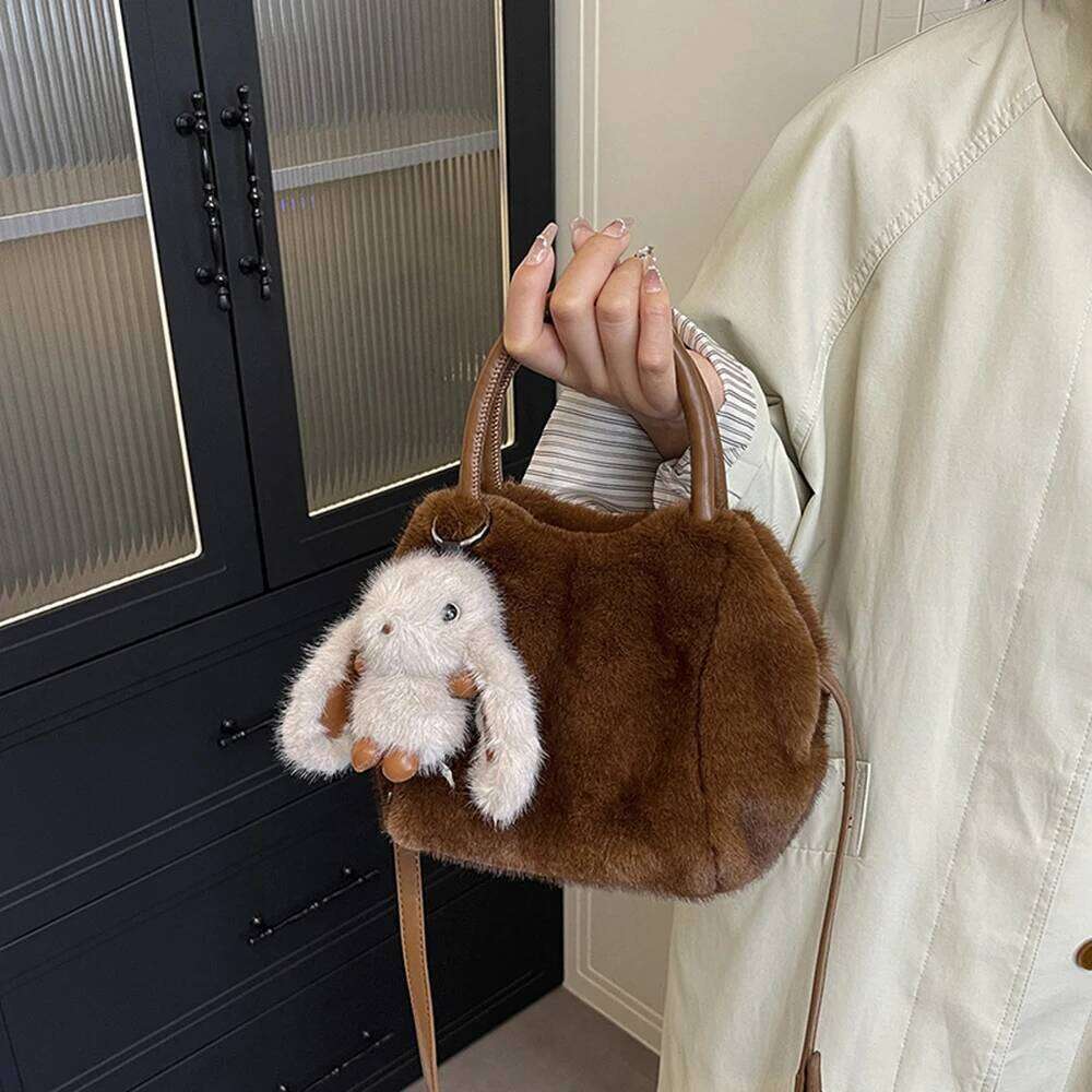 Adorable Plush Crossbody Bag Solid Color Purse Large Capacity Shoulder Tote Niche Style Creative Design Pack Women Daily Bags XJ260131