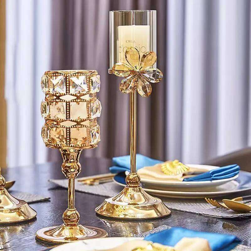 European Container Home Dining Table Decoration | Crystal Candle Holder Ornamental Decor Y260131