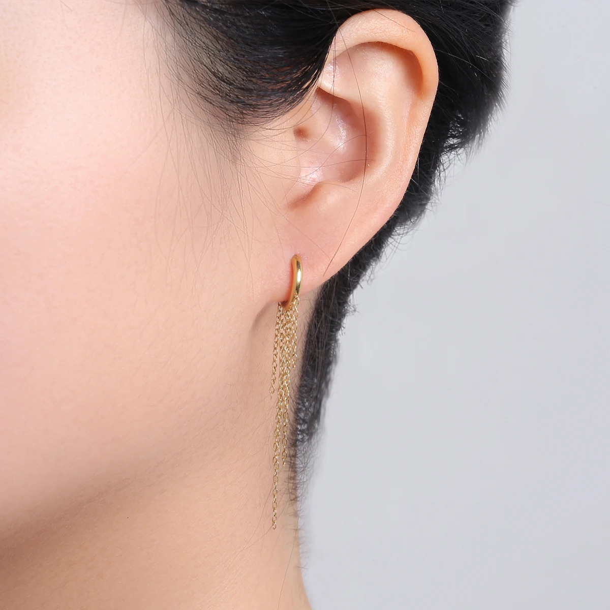 Womens Tassel Hoop Earrings Stainless Steel Huggie Dangle Chain Earrings 260126