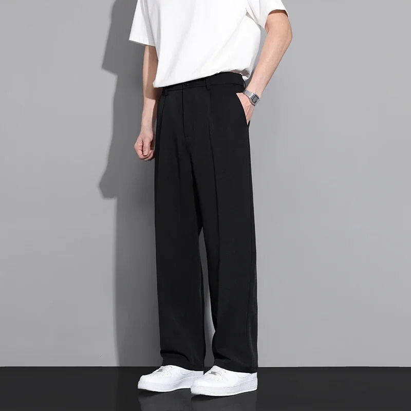 Beige Suit Pants Men Loose Fit Fashion Social Mens Wide leg Dress Korean Casual Straight Office Formal Trousers 260120