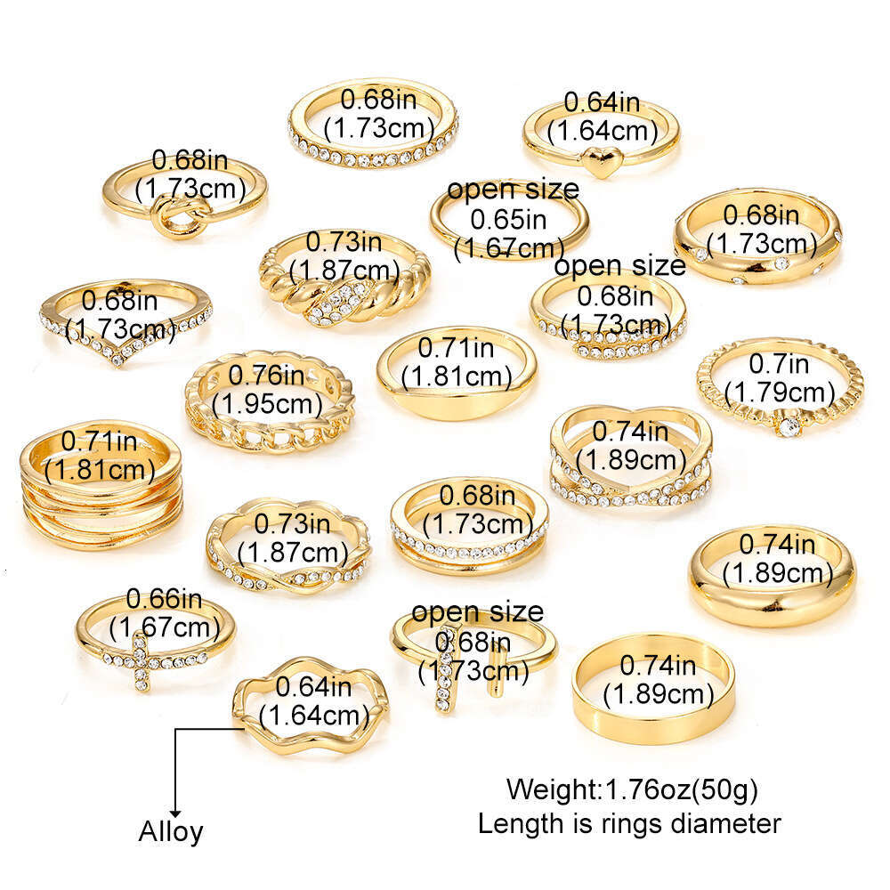 stackable rings and American Cross-Border New Style Diamond Cross Knot Heart Spiral Ring 20-Piece Set Adjustable Open Rings