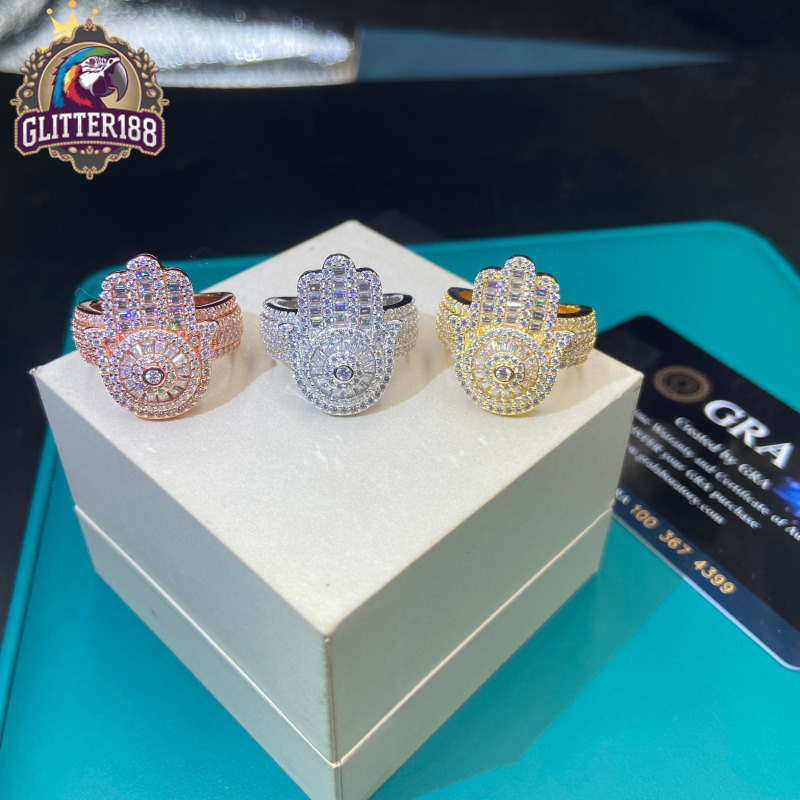 Hot Sale Hip Hop Style 925 Silver Rings Mens Iced Out Moissanite Jewelry High Quality Moissanite Diamond Rings Pass Diamond Test