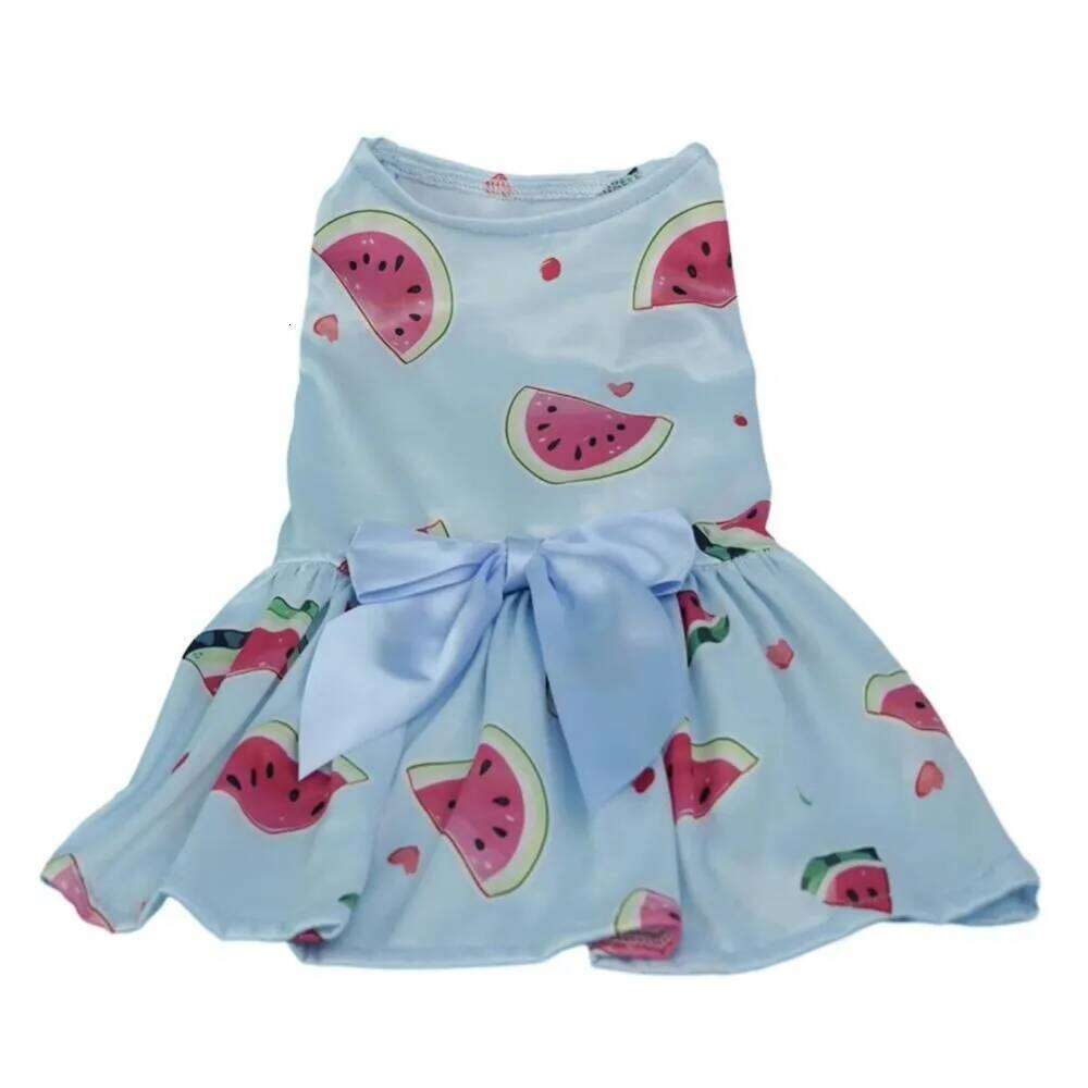 Cartoon Soft Dog Fruit Print Breathable Cute Bowknot Skirt Sleeveless Pet Princess Dress Summer H260130