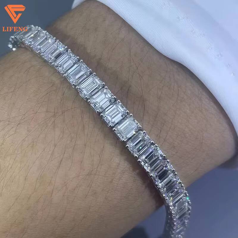 Hot Selling Fashionable Design White Color VVS Moissanite Baguette Shape Bracelet Luxury Jewelry Tennis Bracelet