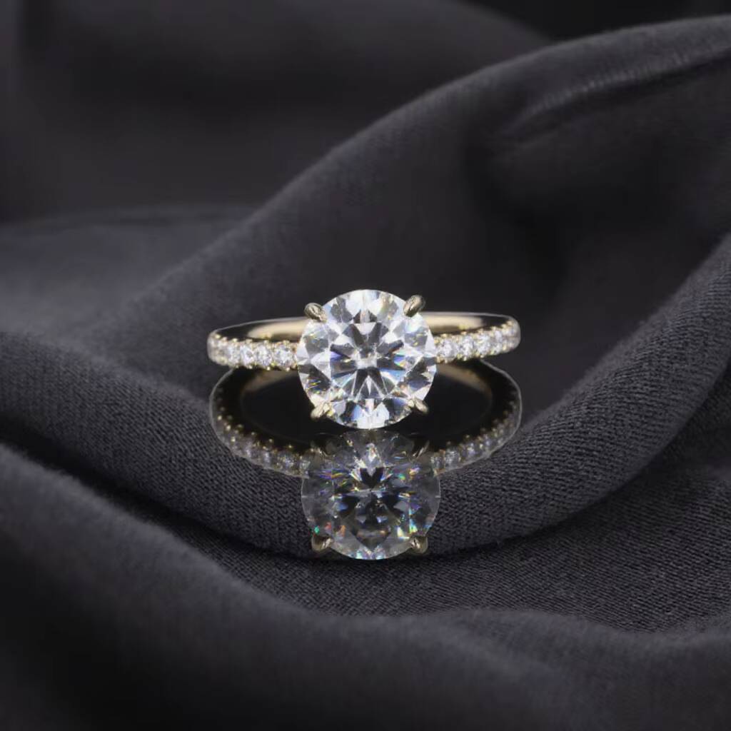 Starsgem Moissanite Ring 14k Yellow Gold 3ct 9mm Colorless Loose Moissanite Ring