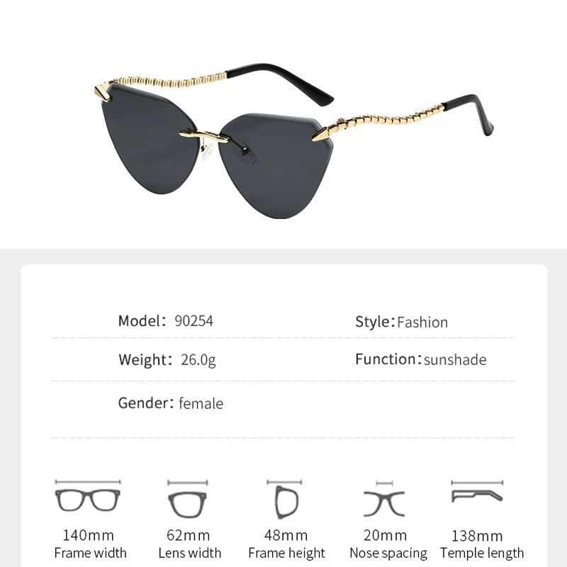 Frameless Cut-edge Cat-eye Sunglasses For Women Anti-uv Personalized Glasses Fashionable Girl Sunglasses For Women 260128