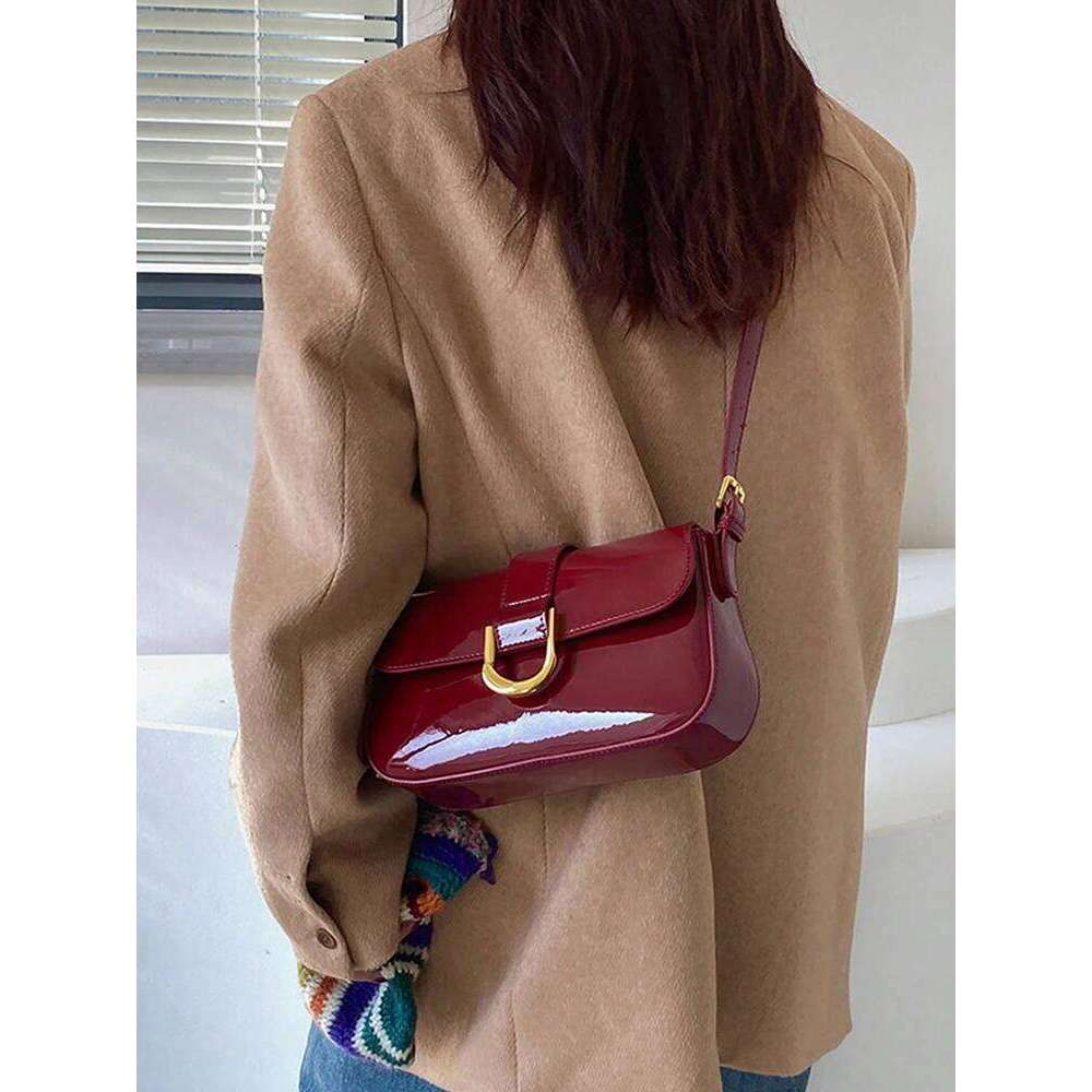 2025 new retro wine red road buckle crossbody shoulder armpit fashionable casual daily commuting women's bag XJ260131