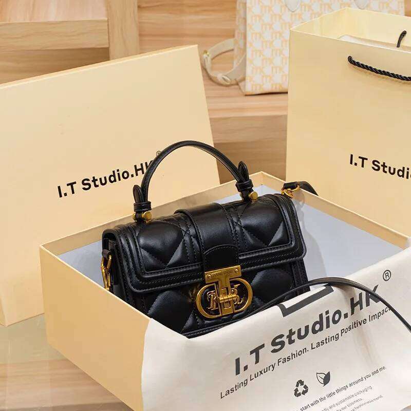 Women's genuine diamond grid handbag, women's 2023 new autumn and winter high-end designer crossbody shoulder bag