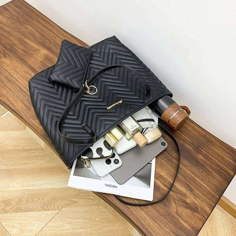Women's Fashion Large Capacity Tote Bag Wavy Grain Daily Commute Handbag two-piece