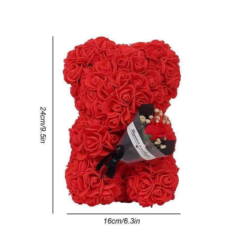9.45in Artificial Forever Flower Rose With Clear Box Romantic Gift Her Handmade Valentine Bear For Home Y260131
