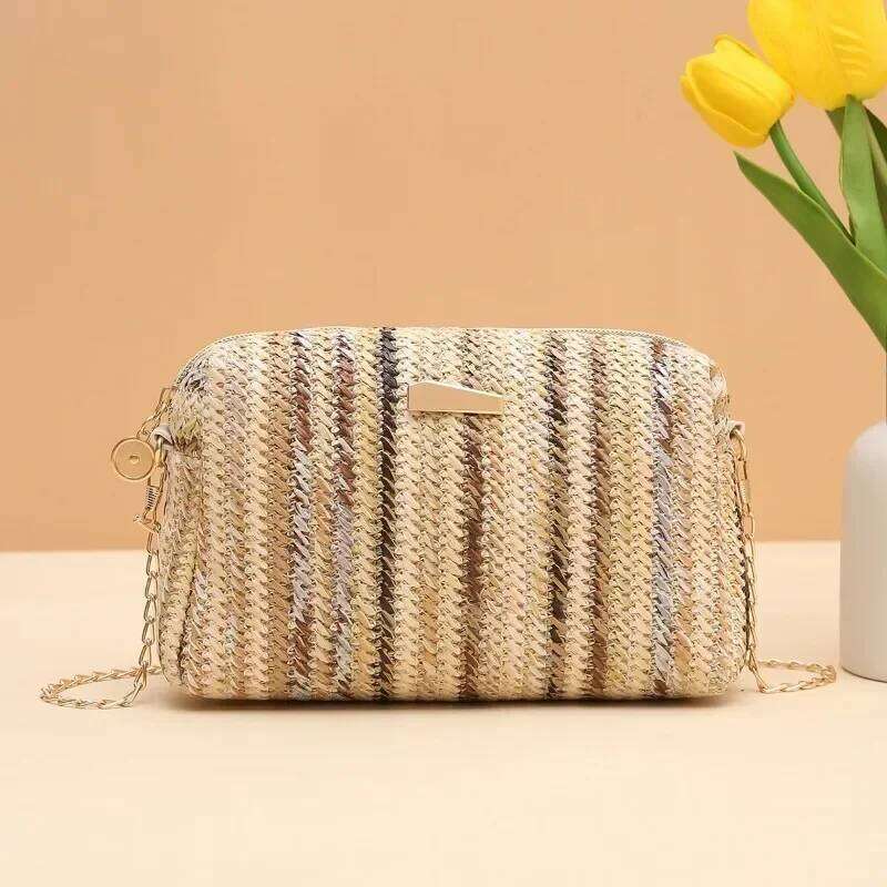 Rattan Knitting Women Straw Beach Summer Chain Small Purse and Handbag Female Shoulder Crossbody Bags Travel Design Flap Bag