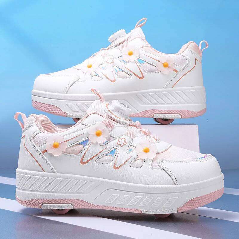 Girls Roller Skates Four-wheel Outdoor Shock-absorbing Casual Sports Soft Walking Comfortable Flat Wheel Shoes for Kids Y260128