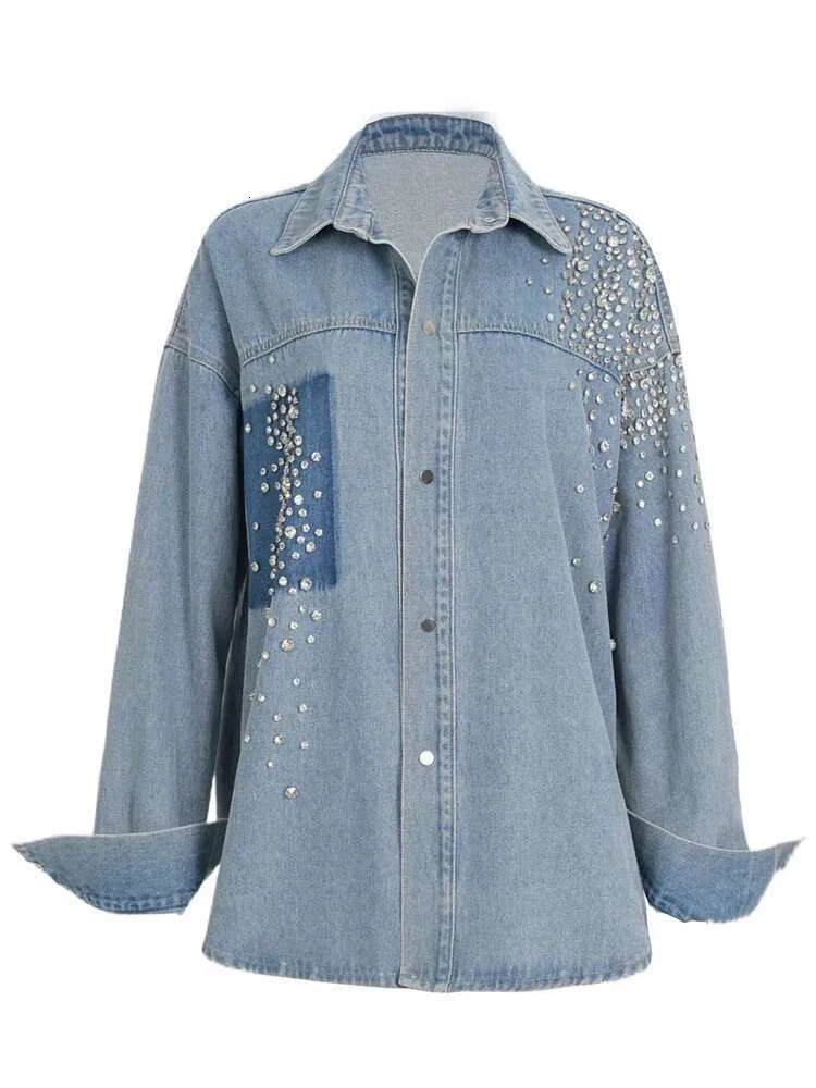 DEAT Fashion Decorate Denim Coat Women Lapel Irregular Single Breasted Patchwork Loose Jakcet Spring 260120