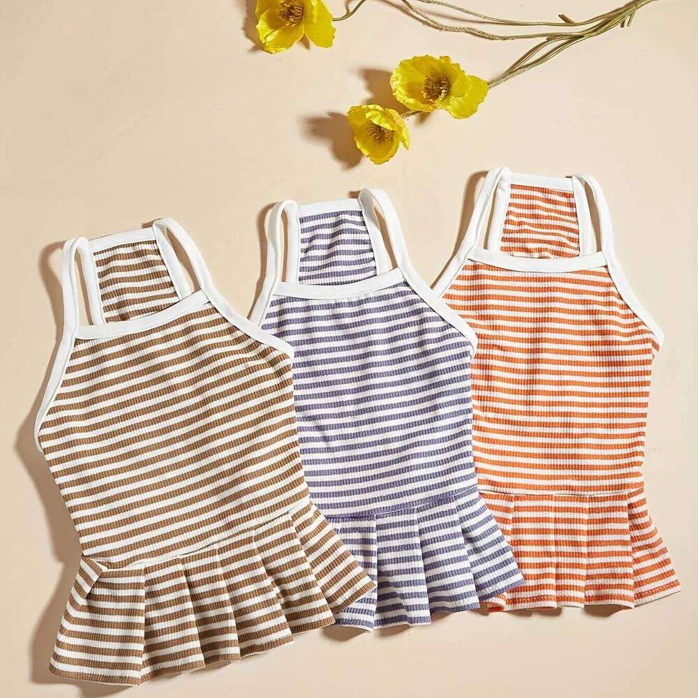 Striped Pet Dress Clothes with Ruffled Hem Summer Princess Girl Dresses Costume for Cats & Small Medium Dogs Puppy Daily Party H260129