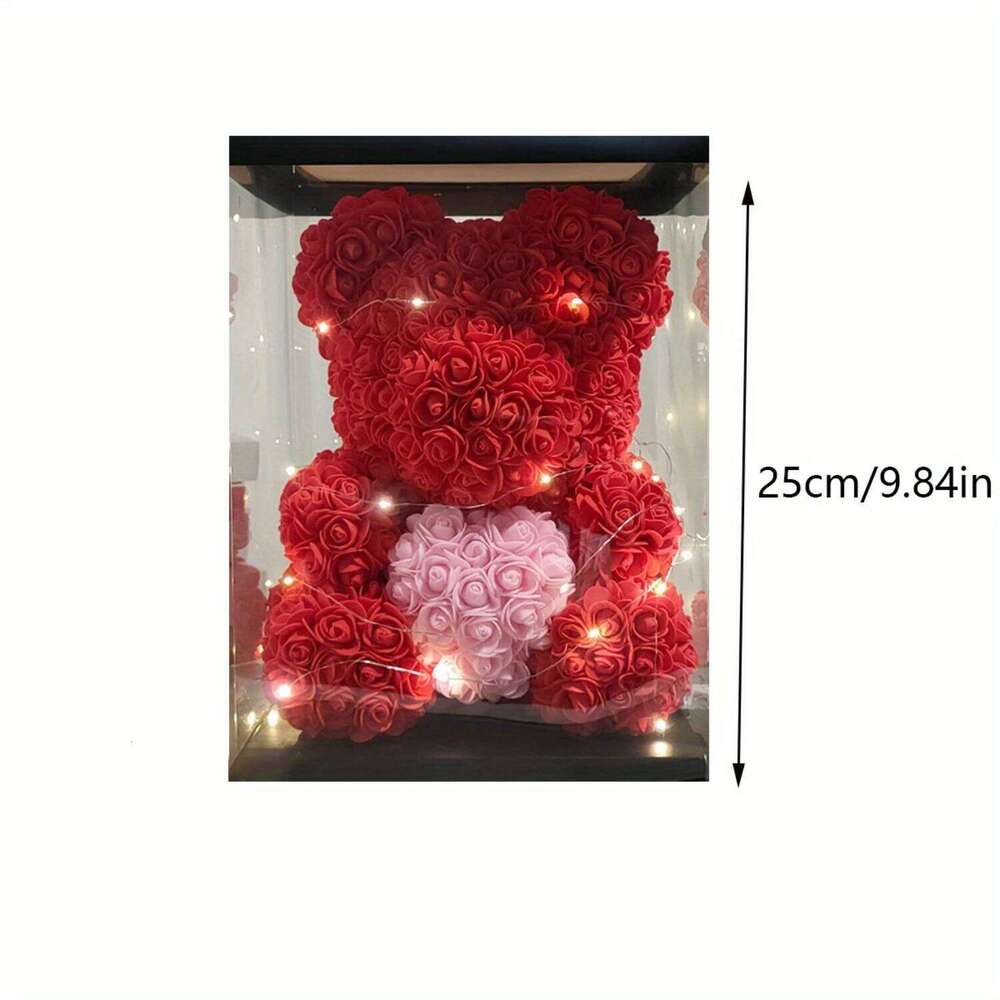 Perfect Day Present - 10 Inch Beautiful Artificial Rose Flower Bear Gift for Valentine's Day, Birthday, Wedding, Mot Y260131