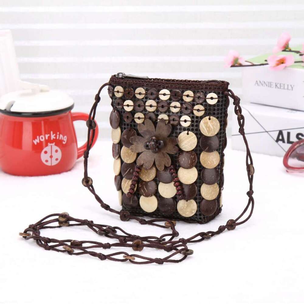 Crossbody Single Shoulder Coconut Shell Beaded Phone Coin Purse Ethnic Women's Bag For Tourist Attractions Dropshipping