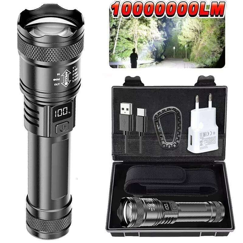 Rechargeable LED Flashlight Zoomable Torch with LCD Display 3 Modes Waterproof High Power Hand Light Outdoor Wilderness Camping H260131