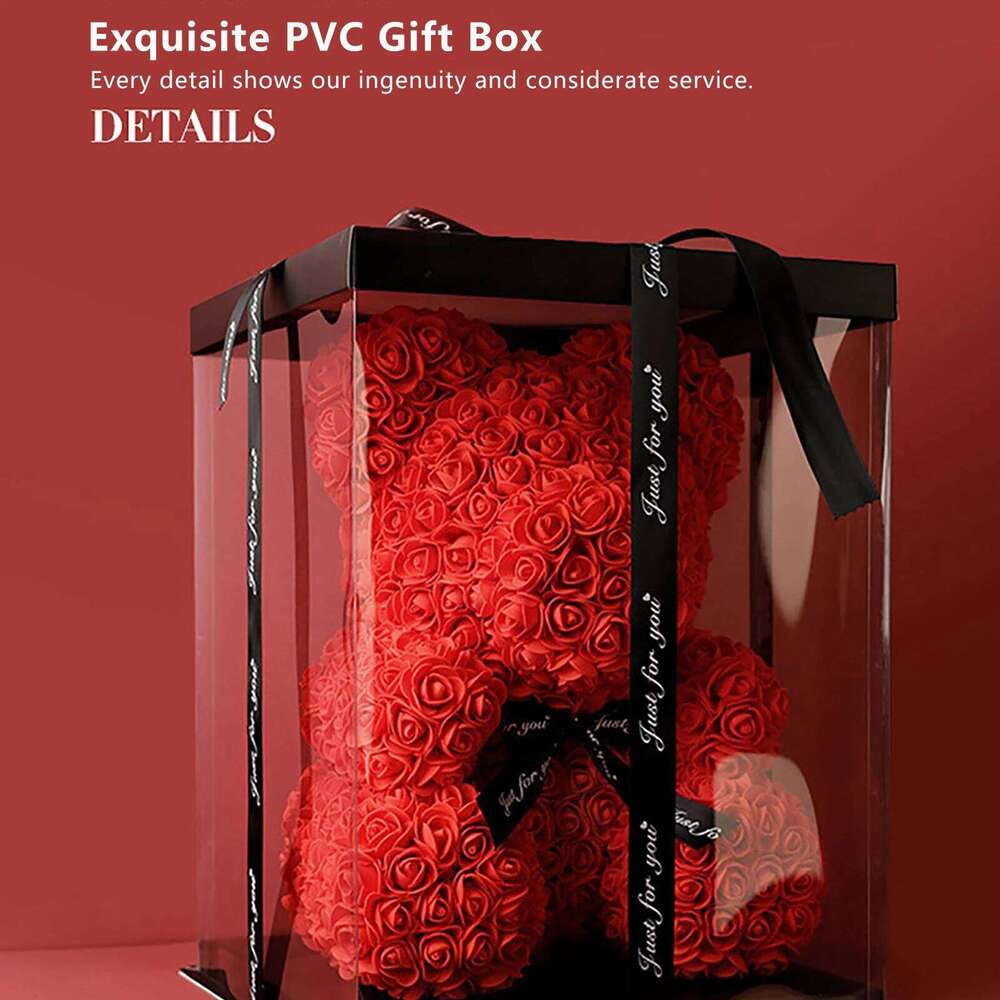 DIY 25 Cm Teddy RoseBear With Box Artificial PE Flower Bear Rose Valentine's Day For Girlfriend Women Wife Wedding Gifts Y260131