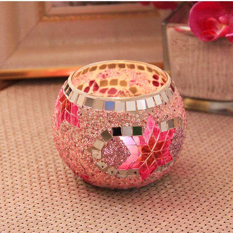 Mediterranean colorful style ornament confession prop European mosaic glass candle holder cup home decorative vase Y260131