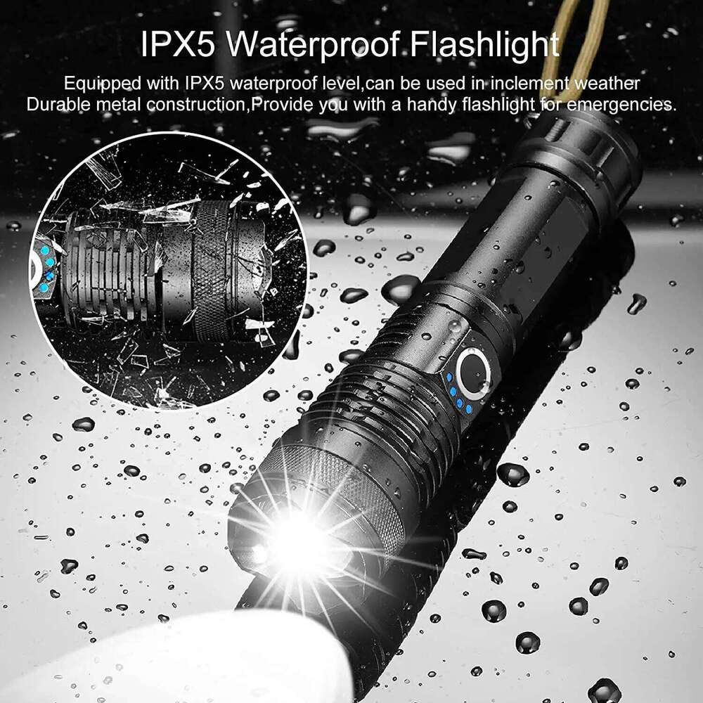 High Power XHP70 LED Flashlight Type-c Rechargeable Aluminium Alloy Torch Zoom Hand Lantern For Camping, Outdoor Emergency H260131