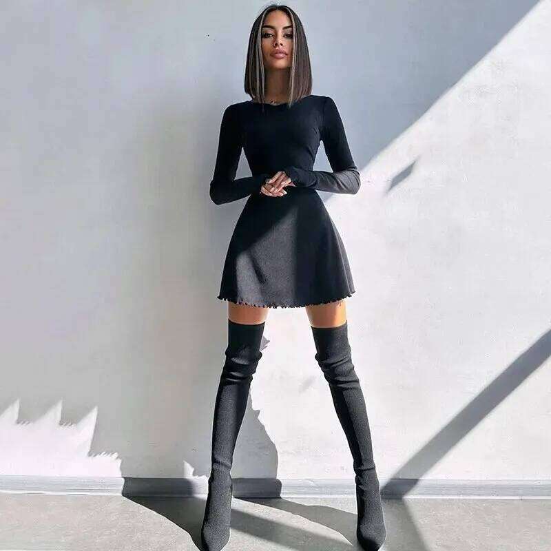 Dulzura Women 2024 Spring Autumn Fashion Long Sleeve Knitted Streetwear Bodycon Short Mini Dress Wholesale Items For Business XJ260131