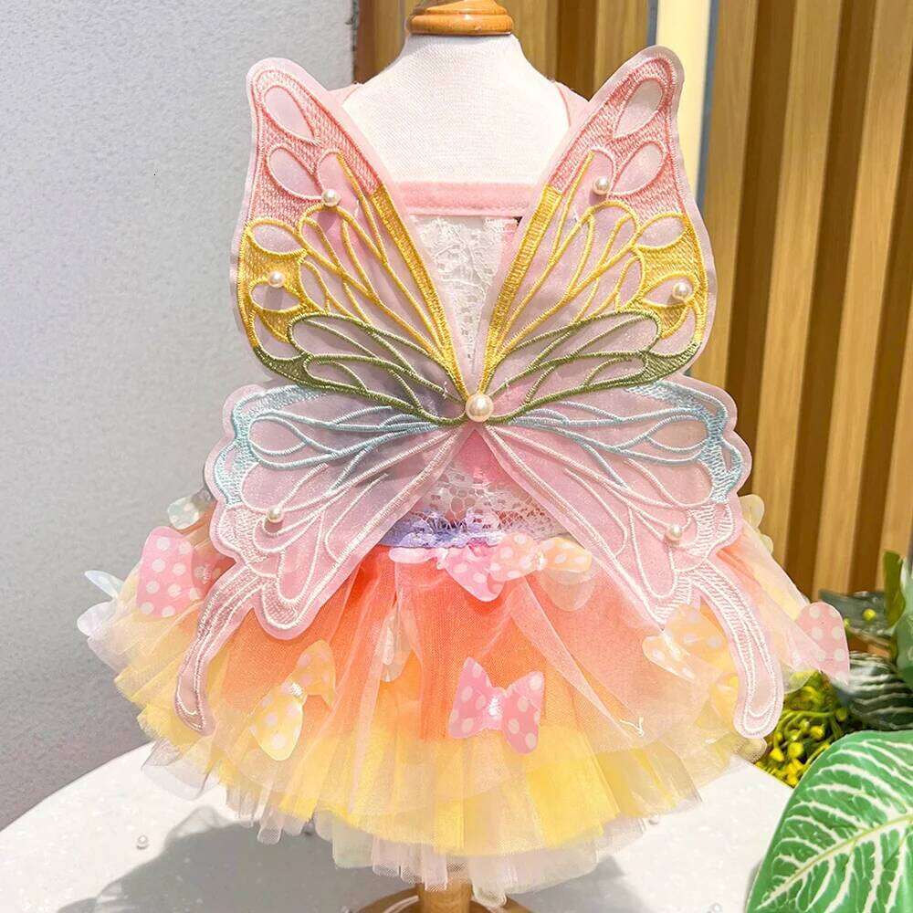 Princess Clothes Pet Rainbow Butterfly Dress For York Chihuahua Poodle Summer Dog Wedding Skirts Cat Dresses H260130