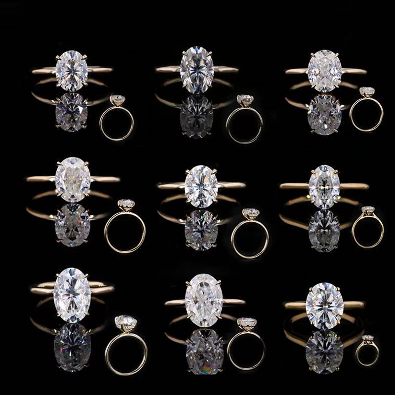 Classic Design Hand-made Solitaire Style 14k Solid Gold 811mm Oval Moissanite Stone Ring