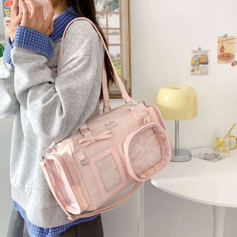 New Y2K Bow Ita Shoulder Bags Sweet Girl Transparent Large Capacity Comic Exhibition Crossbody Bag Cute DIY Display Handbags