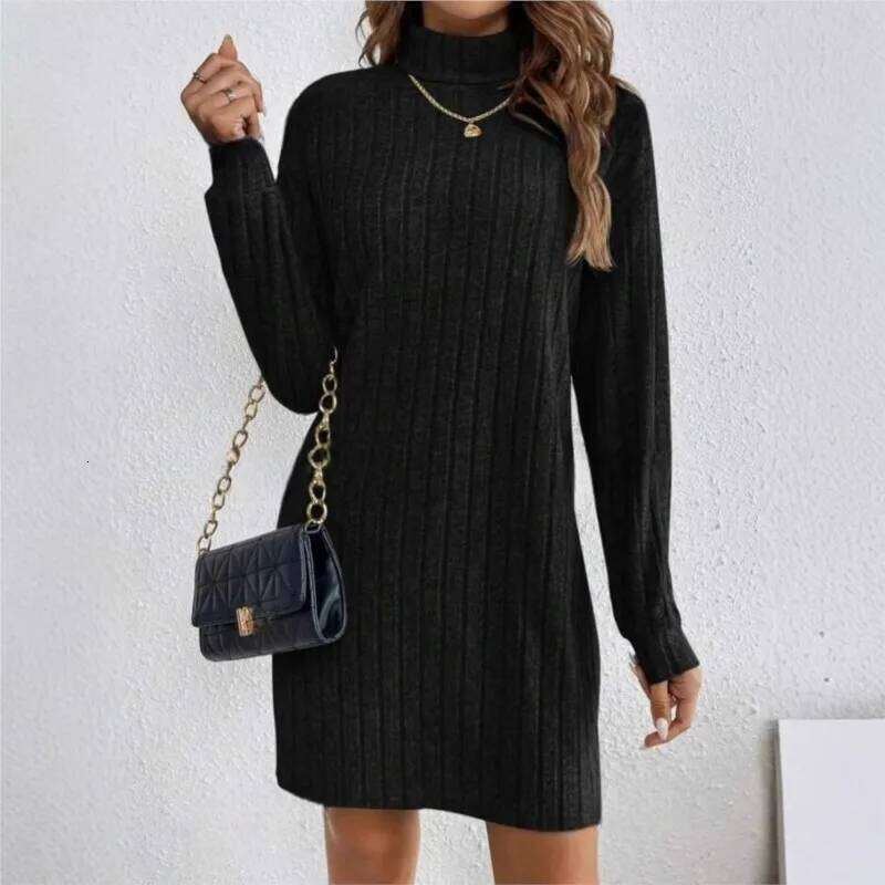 Women's Dress 2025 New Autumn Winter Knitted Casual Long-sleeved High-neck Loose And Comfortable Women Dresses Streetwear XJ260131