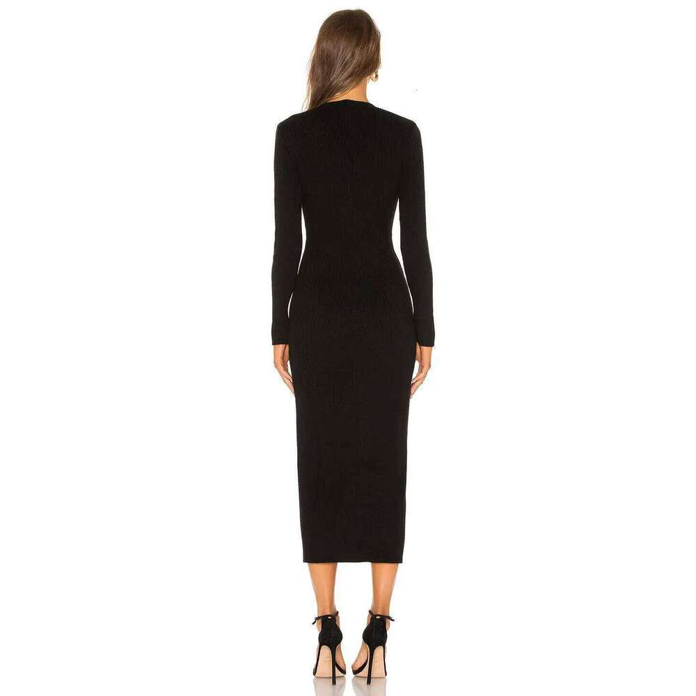 Robe Femme Spring Autumn New Sexy Elastic Wrap Hip Slim Single Breasted V-Neck Long Sleeved Knitted Dress Solid Color For Party XJ260131