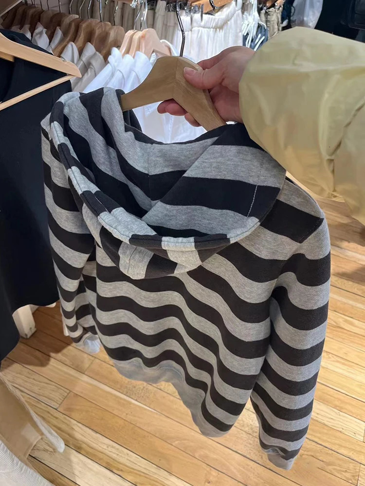 Striped Patchwork Zip-up Hoodie Autumn Cotton Pocket Drawstring Hooded Sweatshirt Women Y2k Streetwear Vintage Loose Tops Jacket 260120
