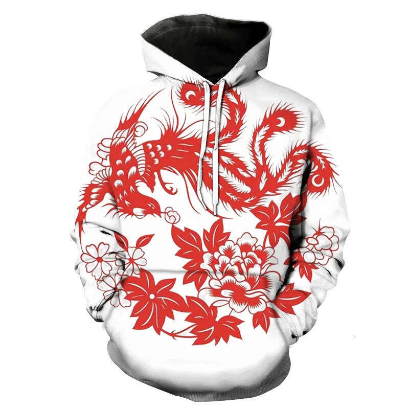 New Autumn And Winter 3D Digital Printed Chinese Auspicious Culture Logo Hoodie Men's Loose Comfortable Casual Luanyun Luanyun