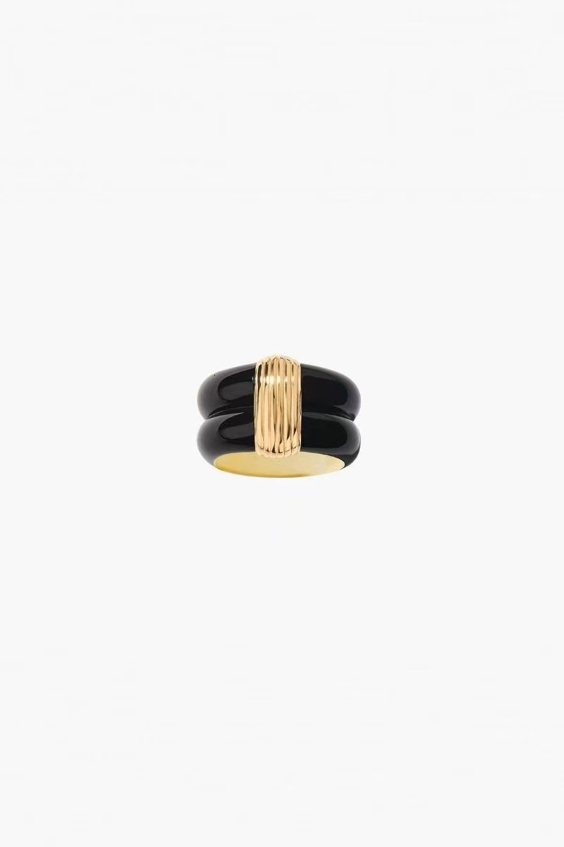 French Fashion Enamel Drop Glaze Striped Ring Niche High-end Feel Copper Gold-plated Black Wide Version Elegant Ring