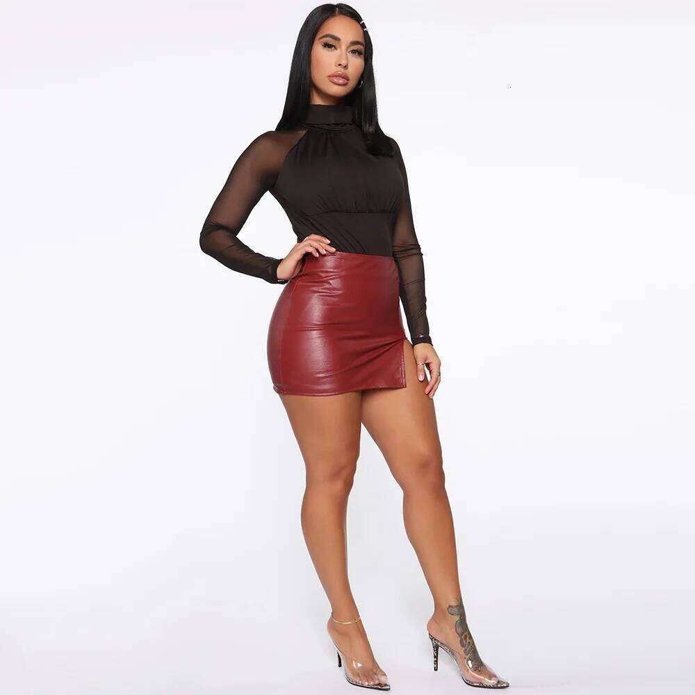 High Waist Hip-Wrap Short Sexy Black PU Leather for Nightclub with Zipper Decoration Women's Western-Style Skirt XJ260131