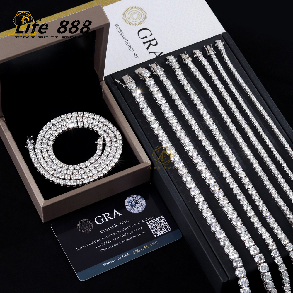 Cheapest Price Hip Hop 925 Sterling Silver 2mm-65mm VVS Moissanites Diamond Necklace Moissanite Tennis Chain