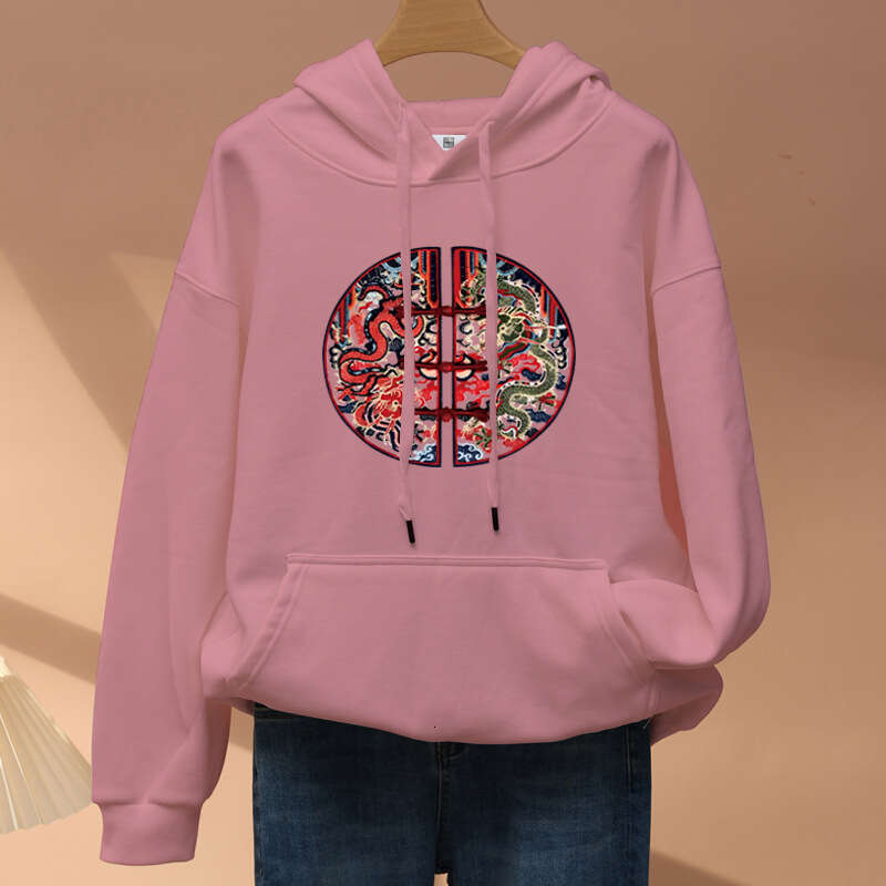 Autumn Winter Warm New Chinese Style Cotton Fleece Hooded Sweatshirt Unisex Imitation Embroidery Heat Transfer National Trend Hoodie Luanyun Luanyun