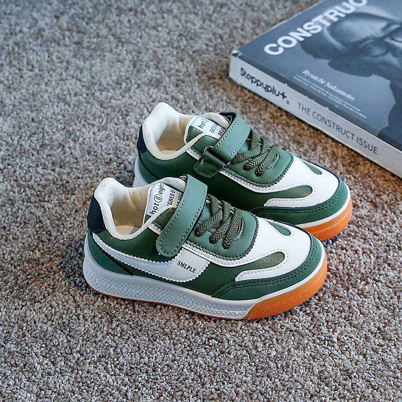 Spring New Leather Upper Sneakers Middle Large Children's Casual Boys and Girls Soft Sole Students Tennis Shoes Y260128