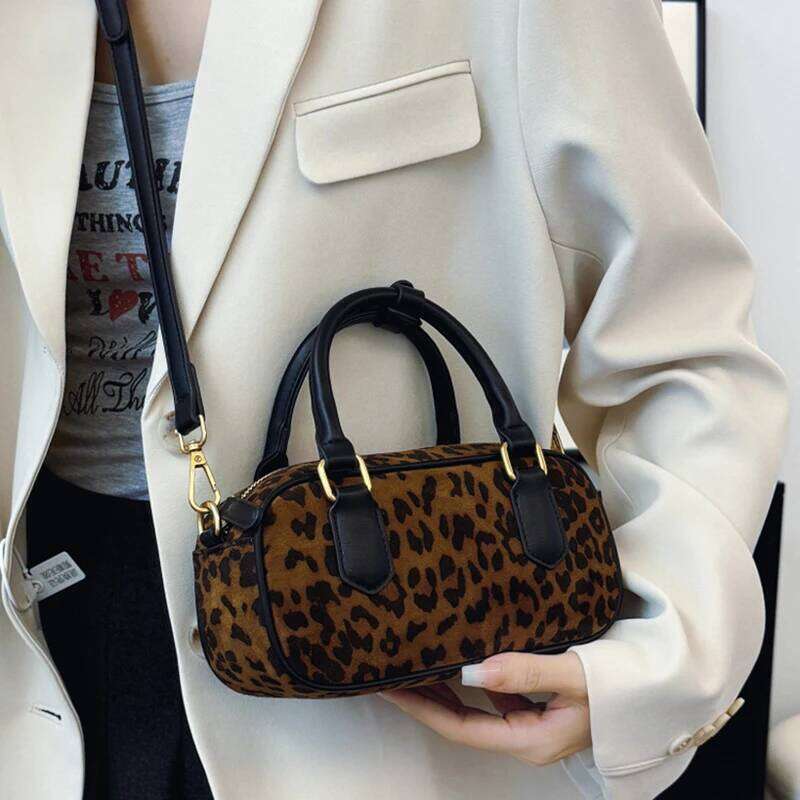 Korean Version Autumn Winter New Retro Frosted Versatile Shoulder Fashion Pillow Women's Bag Boston Leopard Handbag XJ260131