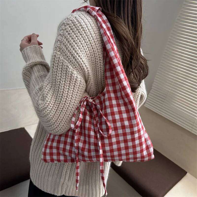 Vintage Plaid Shoulder Bags for Women Large Capacity Versatile Ladies Vest Bag Lightweight Portable Female Shopping Tote Handbag XJ260130