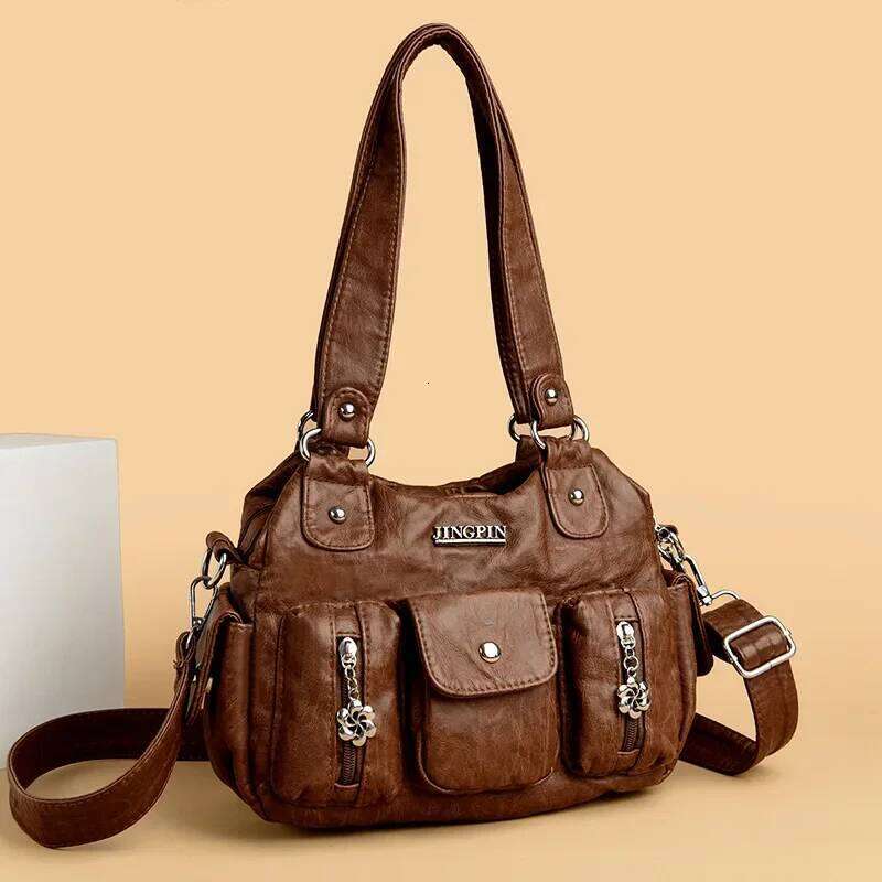 Retro Leather Female Multi-pockets Shoulder Crossbody Bags for Women Mother 2 Layers Large Capacity Handbag Messenger Tote Bag XJ260130