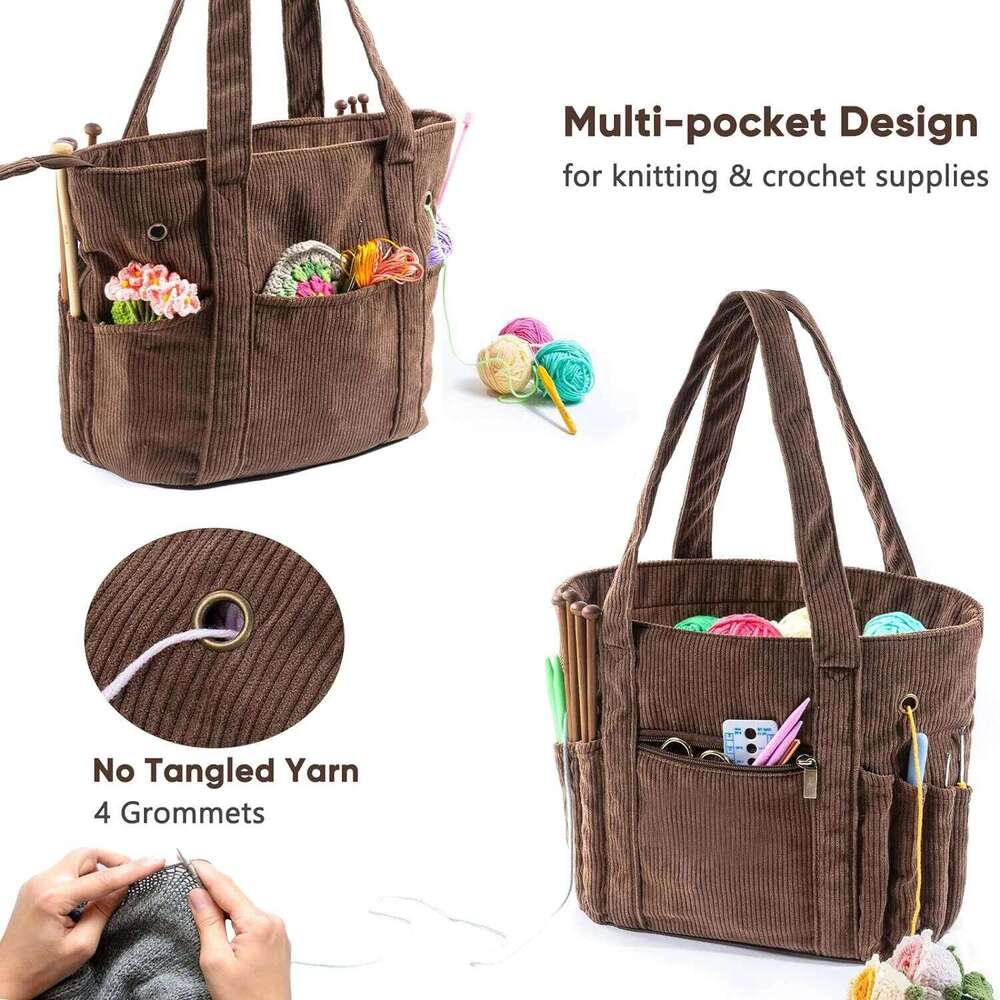 Women's Yarn Tote Corduroy DIY Knitting Large Capacity Crochet Tools Wool Storage Bag