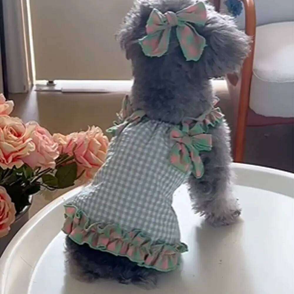 Comfortable Cute Plaid Lace Vest Fashion Soft Pet Summer Princess Skirt Breathable Cat Dress for Puppy Kittens H260130
