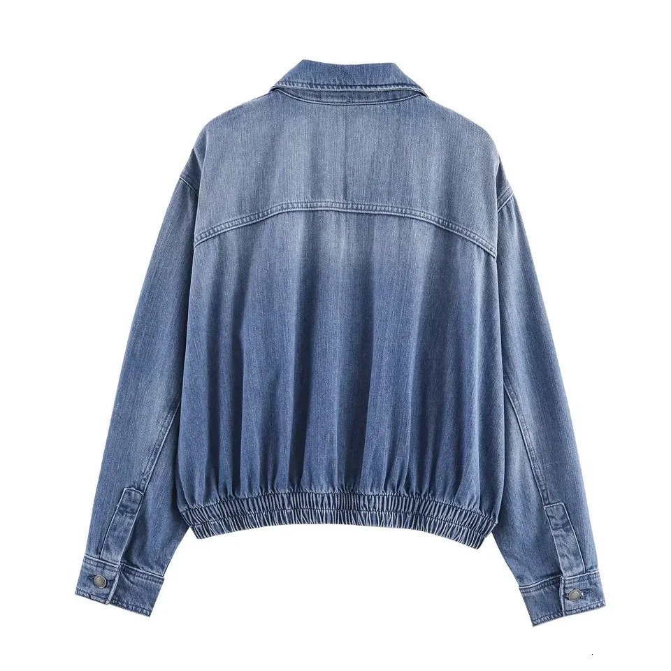 Women Chic Blue Washed Denim Short Jacket Fashion Lapel Zipper Full Sleeve Loose Jackets 2026 Lady Daily High Streert Outwears 260120