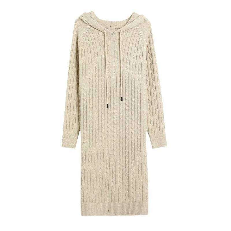 Autumn Winter Women's Thickened Hooded Dress Loose Sweater Long Sleeve Knitted Dresses XJ260131