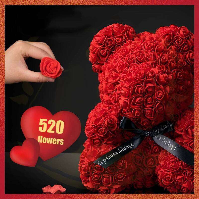 Rose With Box Lights Artificial Teddy Bear for Women/Girlfriend Gift Love Flower Valentine/Anniversary/Birthday Deco Y260131