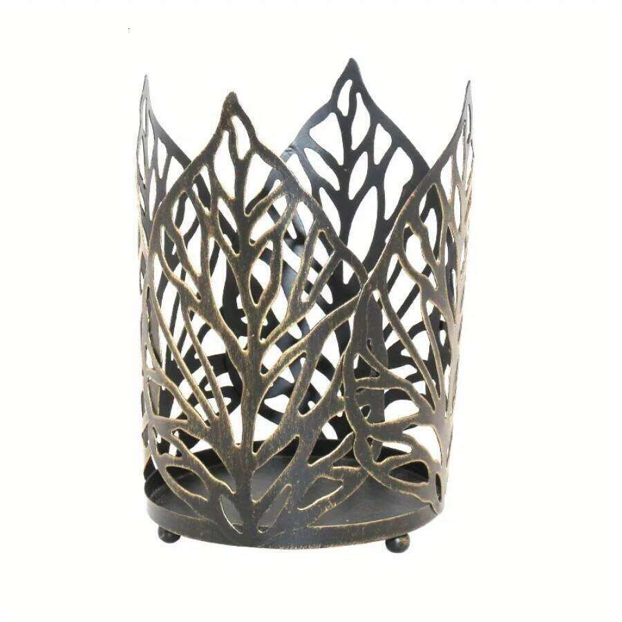 1Pc Nordic Wrought Iron Gold Distressed Hollow Leaf Holders Home Decor Candle Holder Ornaments Wedding Props Handicrafts Y260131