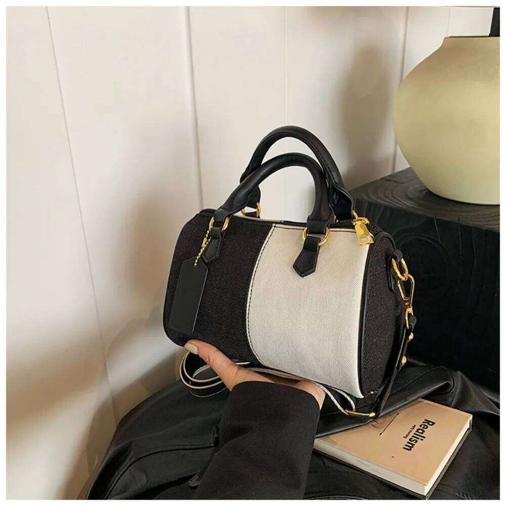 Patchwork Colorblock Mini Handbags For Women Denim Shoulder Cross Body Bags Casual Street Small Boston Bag 2025 Designer Purses