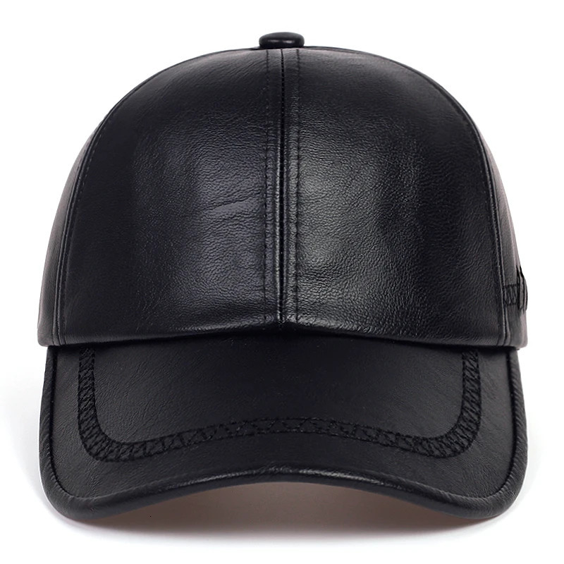Fashion Solid Winter Leather Baseball Cap Men Autumn Warm Black Bone Masculino Mens hats and Hats gorras 260120